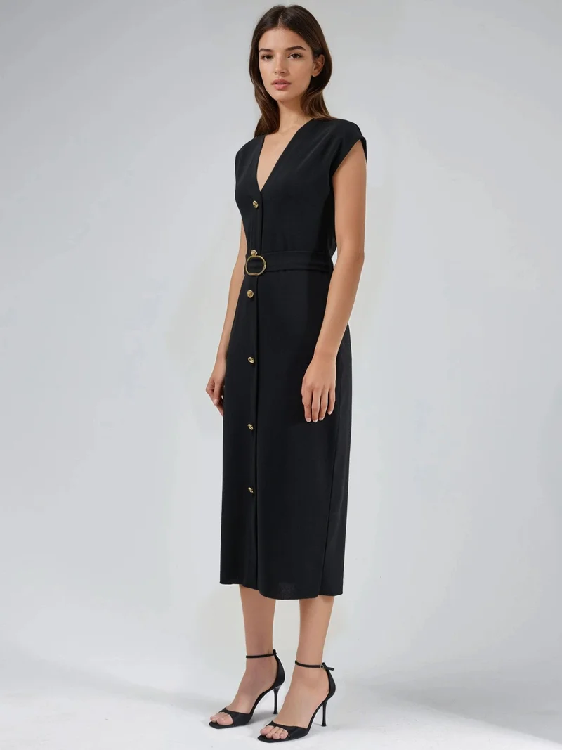 Busem BUSEM Belted V-Neck Midi Dress